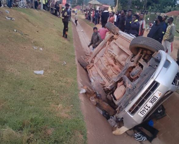 Toyota wish car after overturning at the scene of accident